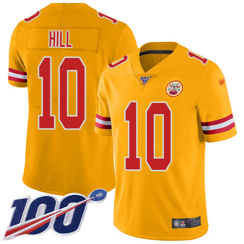 Men Kansas City Chiefs 10 Hill Tyreek Limited Gold Inverted Legend 100th Season Football Nike NFL Jersey